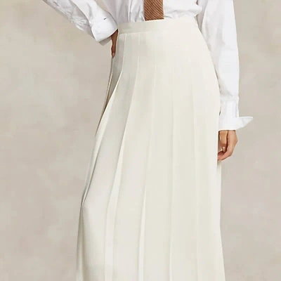 Ralph Lauren Polo Pleated A Line Midi Skirt In White