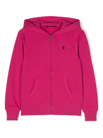 Ralph Lauren Kids' Embroidered-logo Zip-up Hoodie In Pink