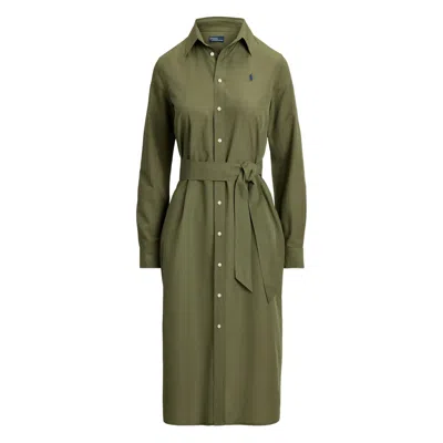 Polo Ralph Lauren Cotton-linen Belted Shirtdress In Supply Olive In Green