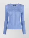 Ralph Lauren Cotton Cable-knit Crew Neck Sweater New Blue Litchfield In Blue