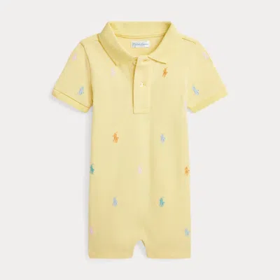Ralph Lauren Kids' Polo Pony Cotton Mesh Polo Shortall In Yellow