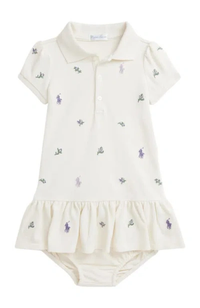 Ralph Lauren Babies'  Polo Pony Embroidered Cotton Polo Dress & Bloomers In Estate Cream