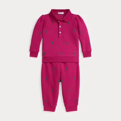 Ralph Lauren Babies'  Polo Pony Fleece Sweatshirt & Pant Set In Pink