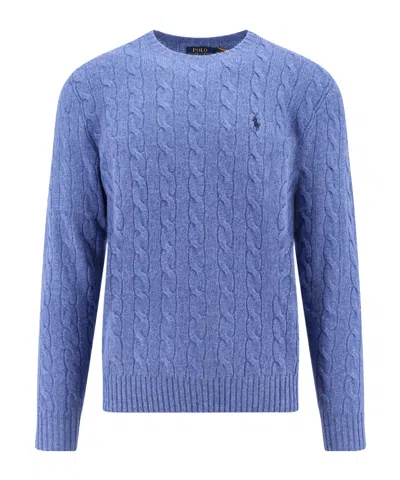 Polo Ralph Lauren Logo-embroidered Cable Knit Sweater In Blue