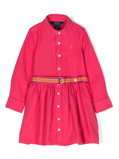 Polo Ralph Lauren Kids' Polo Pony-motif Cotton Shirtdress In Pink