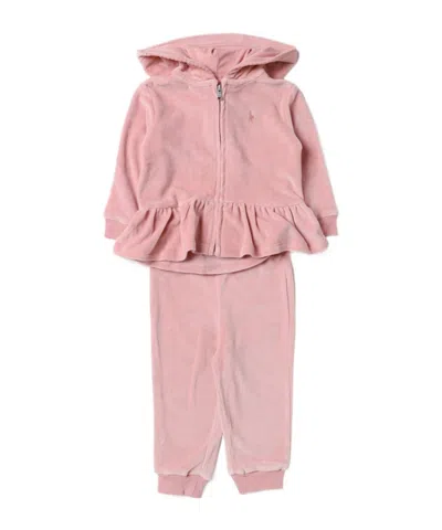 Polo Ralph Lauren Baby Girls Velour Hoodie And Jogger Pants Set In Tickled Pink