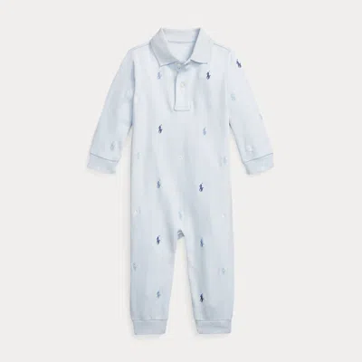 Polo Ralph Lauren Babies' Polo Pony Soft Cotton Polo Coverall In Blue