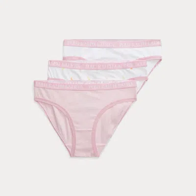 Ralph Lauren Kids' Polo Pony Stretch Jersey Bikini 3-pack In Pink