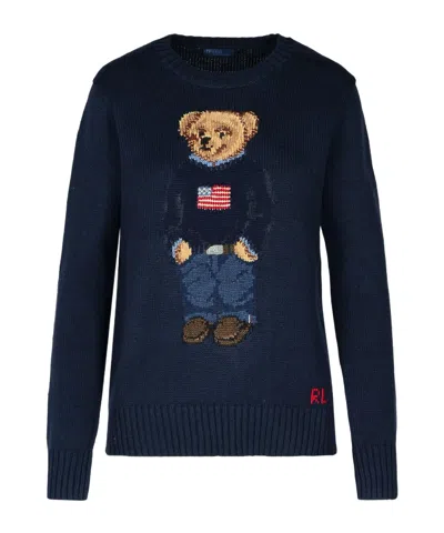 Polo Ralph Lauren Polo Bear Intarsia Cotton And Linen Sweater In Blue