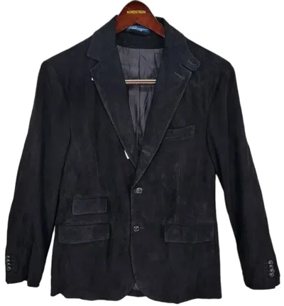 Pre-owned Ralph Lauren Polo  Blazer Sz. Medium, Suede Leather Single Breasted Jacket $995 In Black