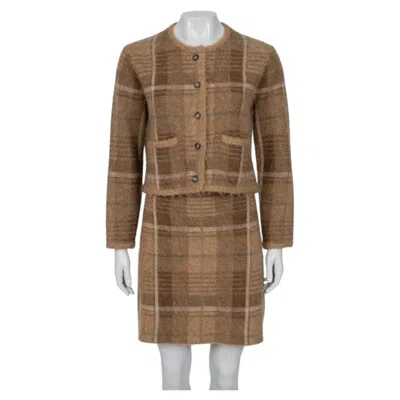 Pre-owned Ralph Lauren Polo  Brown Plaid Alpaca Wool Cardigan Skirt Set Size S
