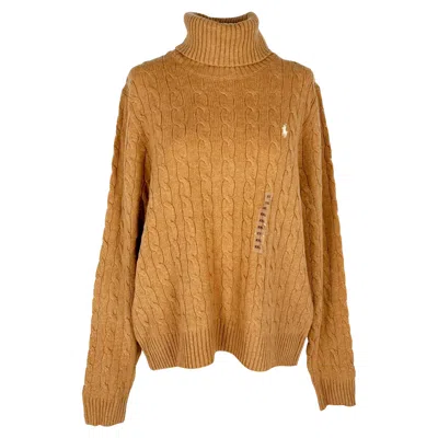 Pre-owned Ralph Lauren Polo  Cable-knit Turtleneck Sweater In Tan Wool In Brown