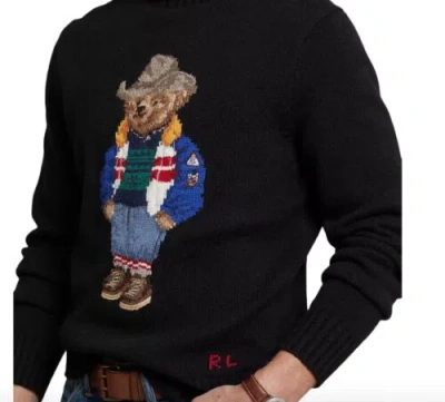 Pre-owned Ralph Lauren Polo  Cowboy Hat Bear Knit Sweater Sweatshirt Black Size Large