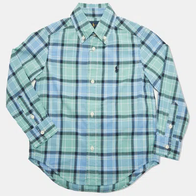 Pre-owned Ralph Lauren Polo  Green/blue Plaid Print Cotton Shirt 3 Yrs
