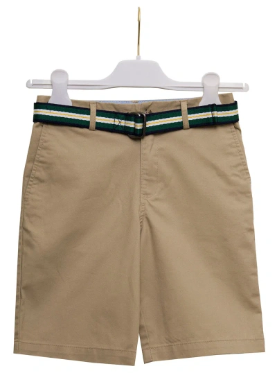 Ralph Lauren Polo  Kids Boys Beige Cotton Shorts With Belt In Beige/khaki