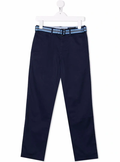 Ralph Lauren Polo  Kids Boys Blue Cotton Trousers With Belt In Navy