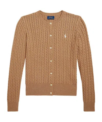 Ralph Lauren Polo  Kids Logo-embroidered Crewneck Cardigan In Brown
