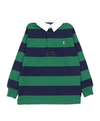 Ralph Lauren Polo  Kids Logo Embroidered Striped Polo Shirt In Navy Blue Green