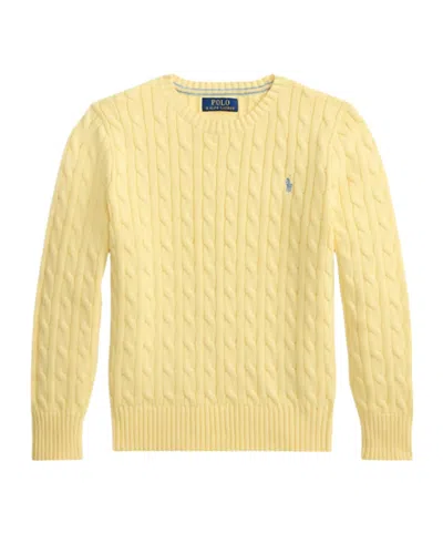 Ralph Lauren Polo  Kids Logo-embroidered Cable-knit Crewneck Jumper In Yellow