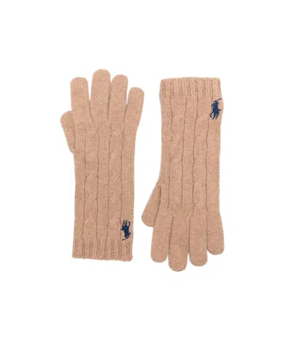Ralph Lauren Polo  Logo Embroidered Knitted Gloves In Nude