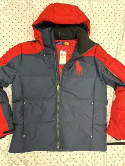 Pre-owned Ralph Lauren Polo  Men's Big Pony Hooded Down Puffer Jacket Coat - Size M In Blue