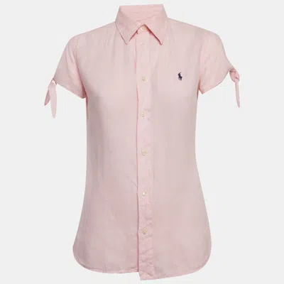 Pre-owned Ralph Lauren Polo  Pink Linen Short Sleeve Shirt S