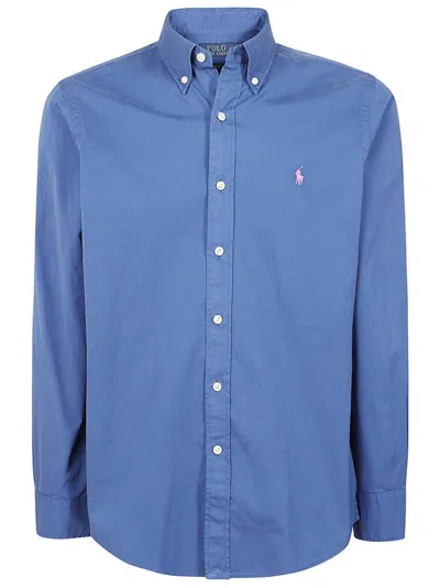 Ralph Lauren Polo  Polo Pony Embroidered Buttoned Shirt In Blue