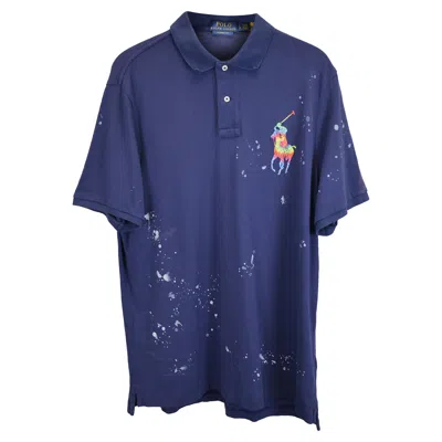 Ralph Lauren Polo  Pony Paint Splatter Polo Shirt In Navy Blue Cotton