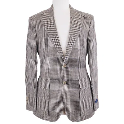 Pre-owned Ralph Lauren Polo  Suit Jacket, Men's Houndstooth, Linen, Regular Fit, Msrp $1198 In Blue