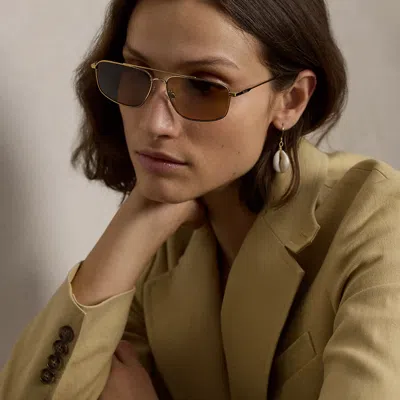 Polo Ralph Lauren Polo Rectangle Aviator Sunglasses In Shiny Pale Gold