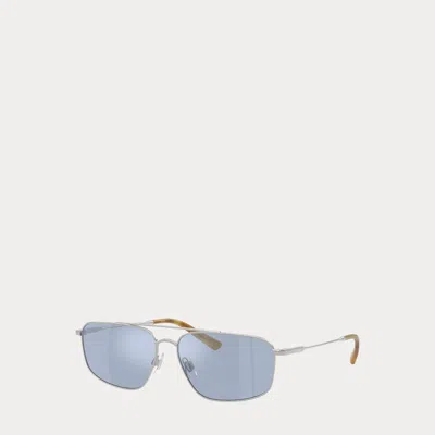 Polo Ralph Lauren Polo Rectangle Aviator Sunglasses In Shiny Silver In Gray