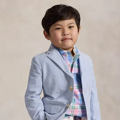 Ralph Lauren Kids' Polo Seersucker Suit Jacket In Blue/white In Multi