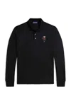 Ralph Lauren Long-sleeve Polo Shirt With Embroidered Bear Motif In Black