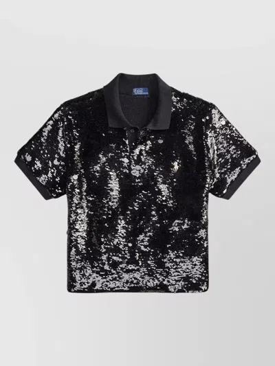Ralph Lauren Polo Shirt Logo Sequin Detail Short Sleeves In Black