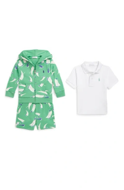 Ralph Lauren Babies'  Polo Shirt, Terry Hoodie & Shorts Set In Deco Sails Print/green