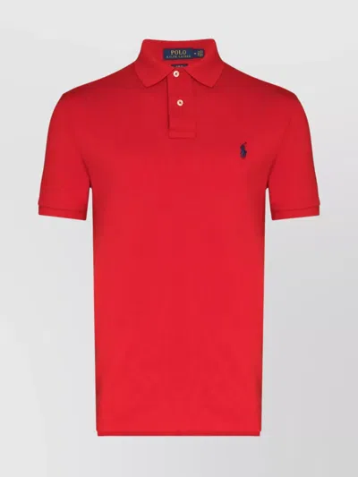 Ralph Lauren Polo Shirt With Ribbed Cuffs And Short Sleeves In Red