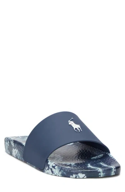 Ralph Lauren Polo Slide Sandal In Indigo Shibori Patchwork