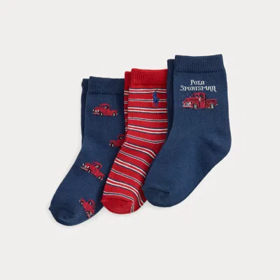 Ralph Lauren Babies' Polo Sportsman Crew Sock 3-pack In Navy/red/blue In Multi