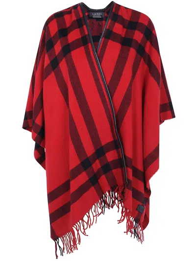 Ralph Lauren Poncho Fringes "ruana" In Red