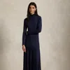 Ralph Lauren Ponte Turtleneck Maxidress In Black