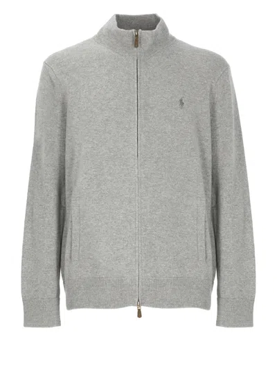 Ralph Lauren Pony Cardigan In Gray