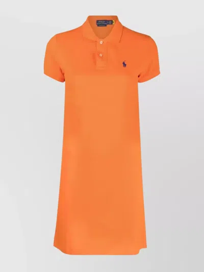Ralph Lauren Pony Collar Dress Short Sleeves In Orange