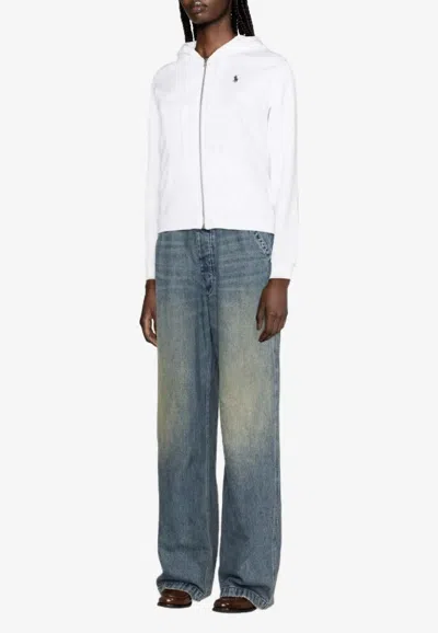 Ralph Lauren Pony Embroidered Zip-up Sweatshirt In White