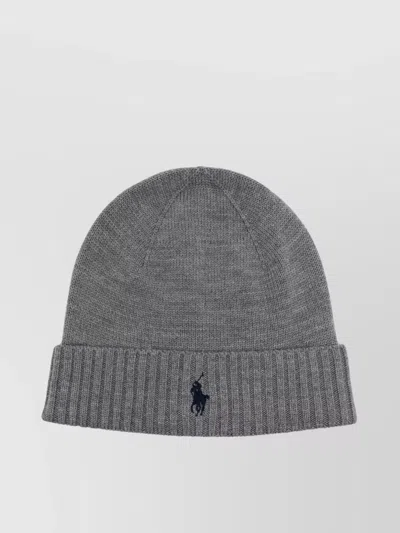 Ralph Lauren Pony Polo Hat Ribbed Cuff In Grey