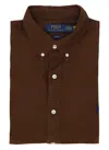 Ralph Lauren Cotton Shirt With Button-down Collar And Pony Embroidery In Brown