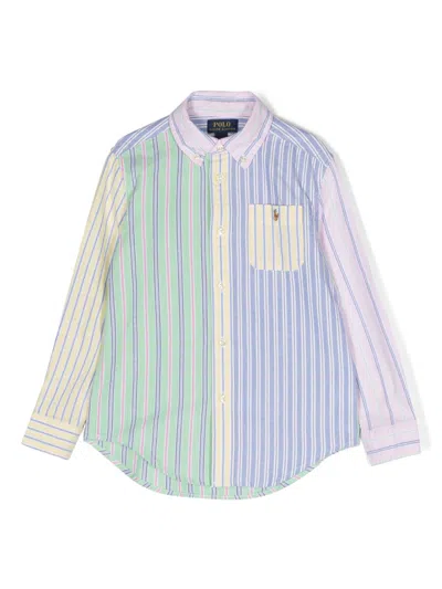 Polo Ralph Lauren Kids' Pony Striped Cotton Shirt In Green