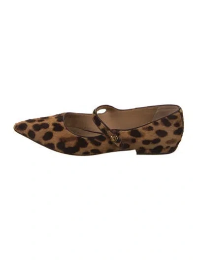 Pre-owned Ralph Lauren Ponyhair Animal Print Mary Jane Flats In Brown
