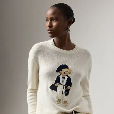 Ralph Lauren Pre-spring Polo Bear Cashmere Sweater In White