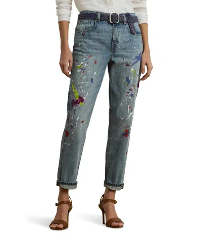 Ralph Lauren Print Boyfriend Tapered Ankle Jeans In Alicia Wash In Blue