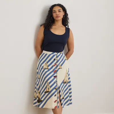 Ralph Lauren Print Button-front Crepe Skirt In Cream Multi In Blue
